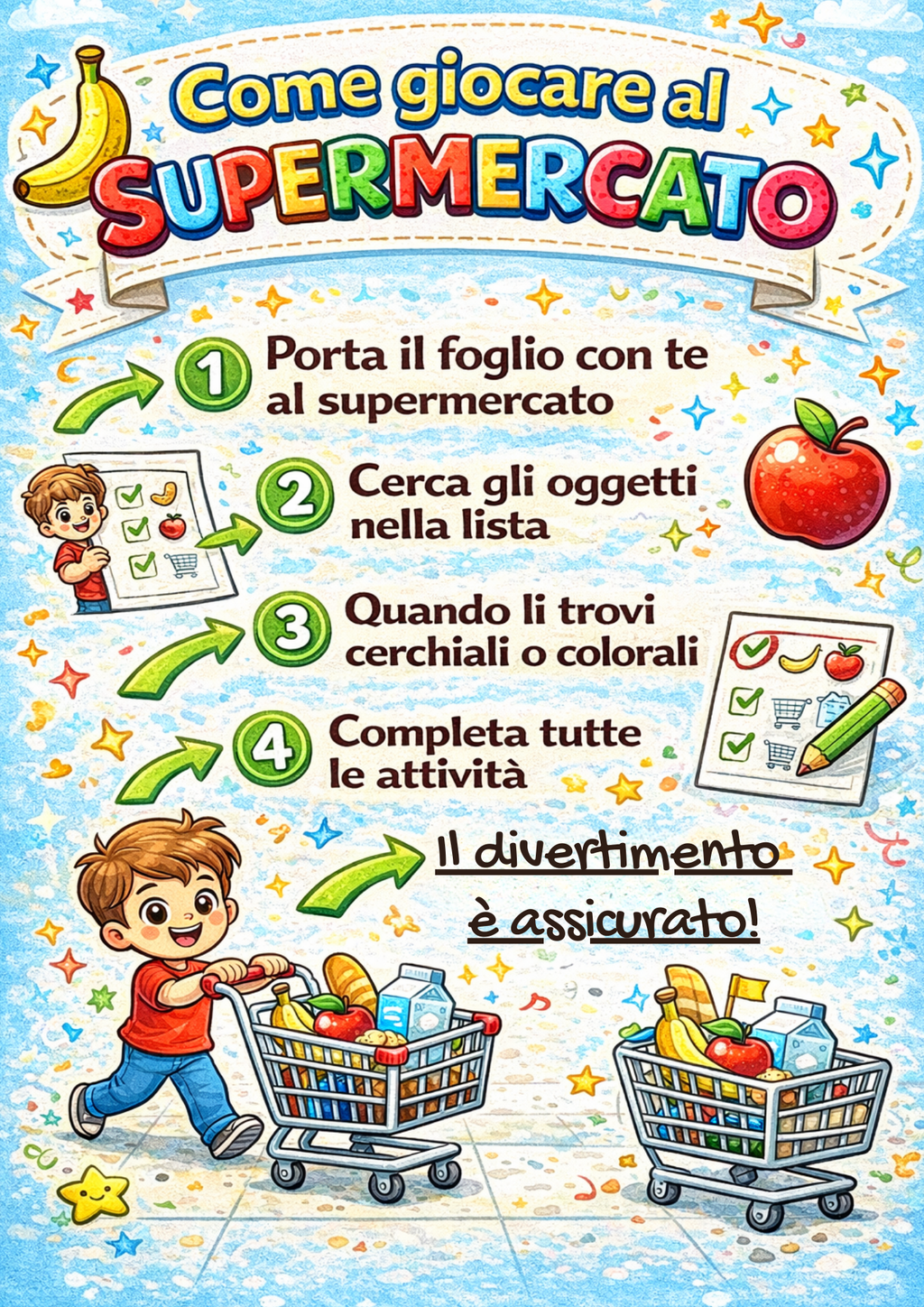 GIOCHI DA FARE AL SUPERMERCATO - attività per bambini 3-5 anni (PDF stampabile)