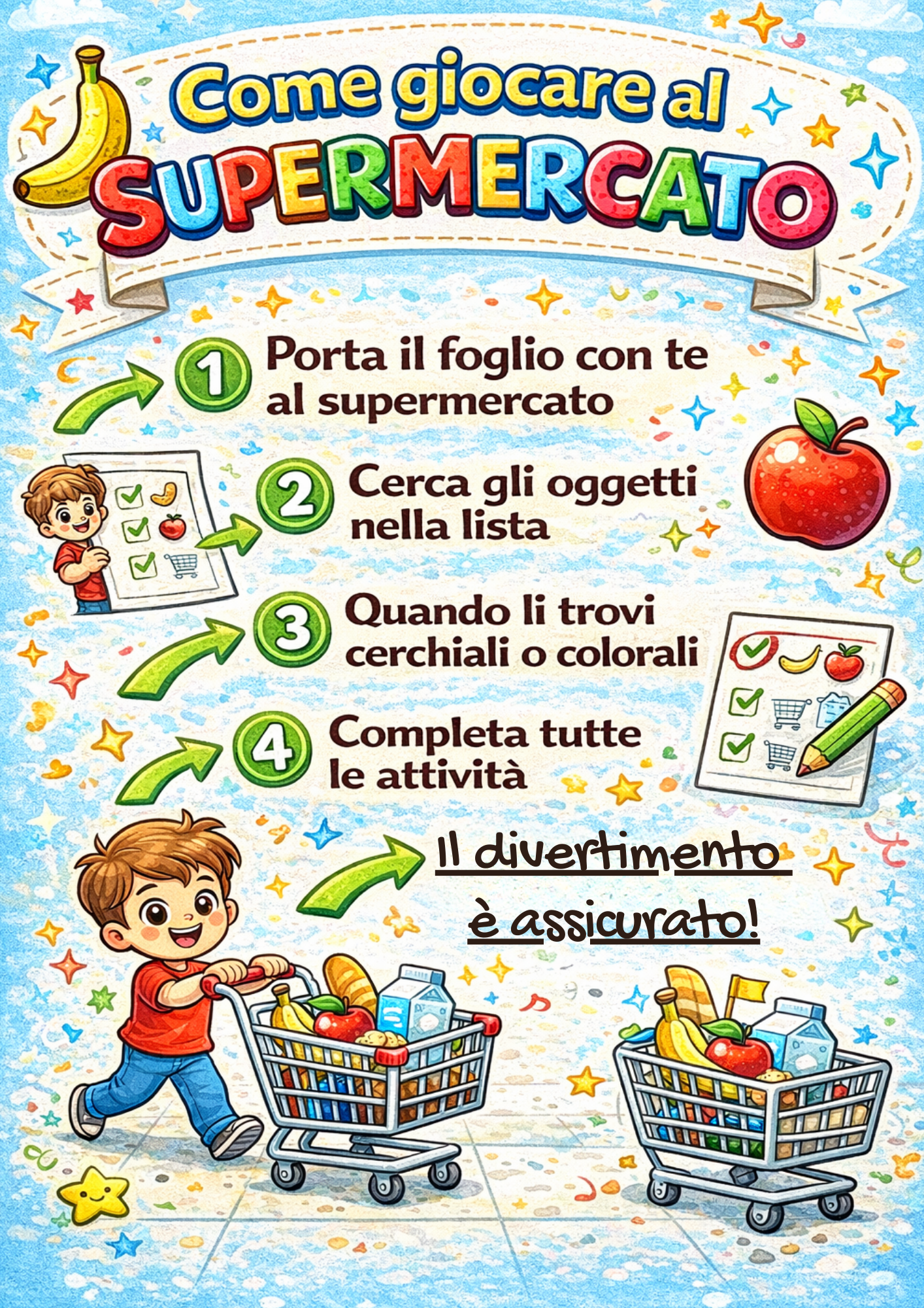 GIOCHI DA FARE AL SUPERMERCATO - attività per bambini 3-5 anni (PDF stampabile)