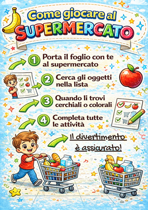 GIOCHI DA FARE AL SUPERMERCATO - attività per bambini 3-5 anni (PDF stampabile)