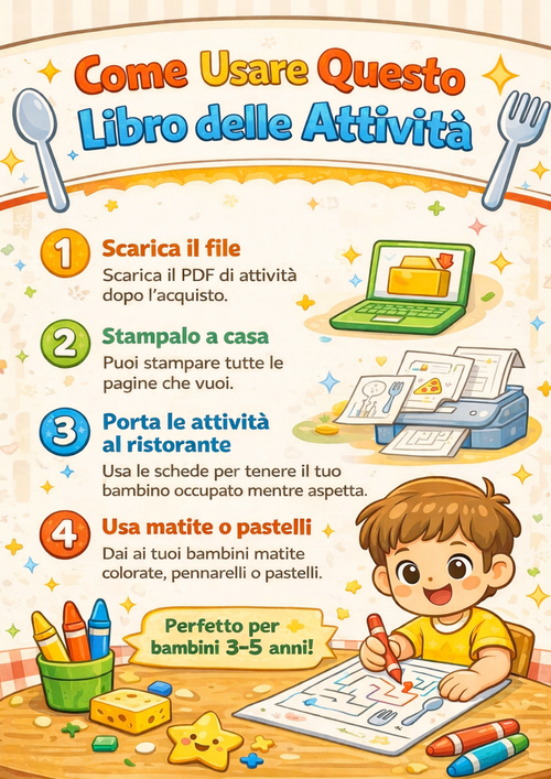 GIOCHI DA FARE AL RISTORANTE - attività per bambini 3-5 anni (PDF stampabile)