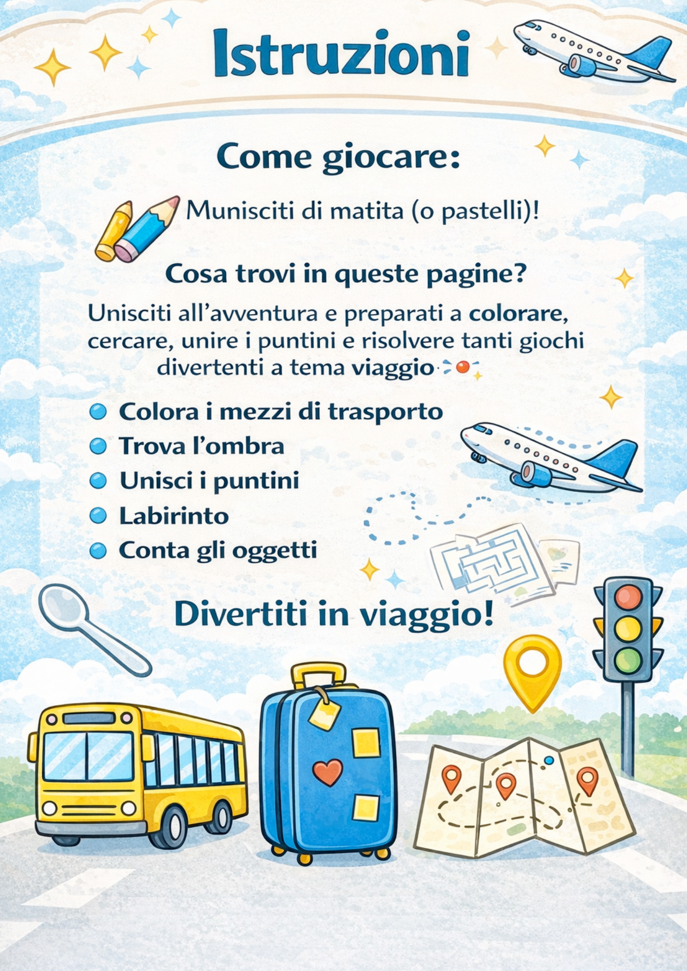 GIOCHI DA FARE IN VIAGGIO - attività per bambini 3-5 anni (PDF stampabile)